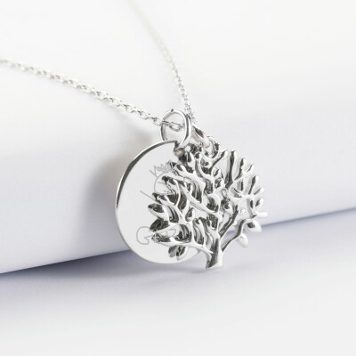 Pendentif famille personnalisé arbre de vie et médaille gravée argent 19 mm dessin