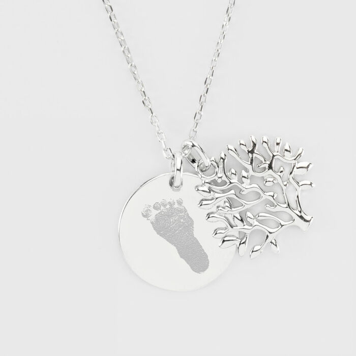 Pendentif famille personnalisé arbre de vie et médaille gravée argent 19 mm empreinte