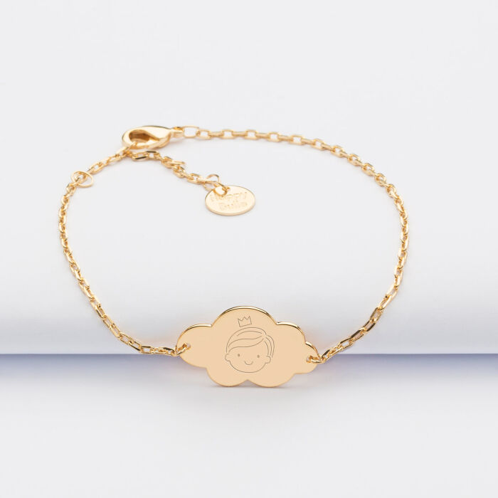 Personalised engraved gold plated cloud 2 holes medallion children's baptism chain bracelet 20x14mm