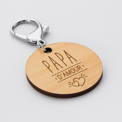 Porte-clés papa gravé bois médaille ronde 50 mm papa d'amour