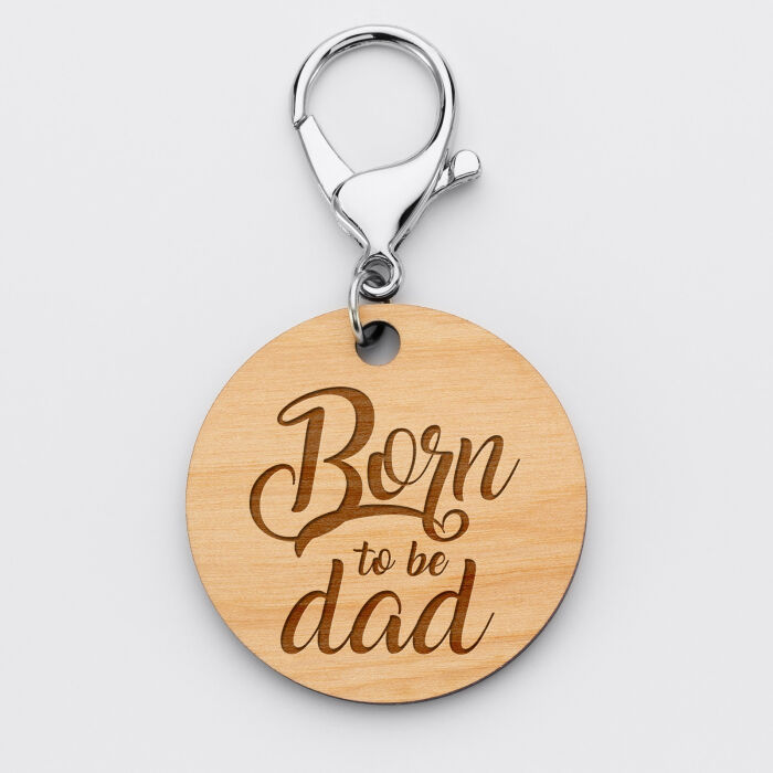 Porte-clés papa gravé bois médaille ronde 50 mm born to be dad