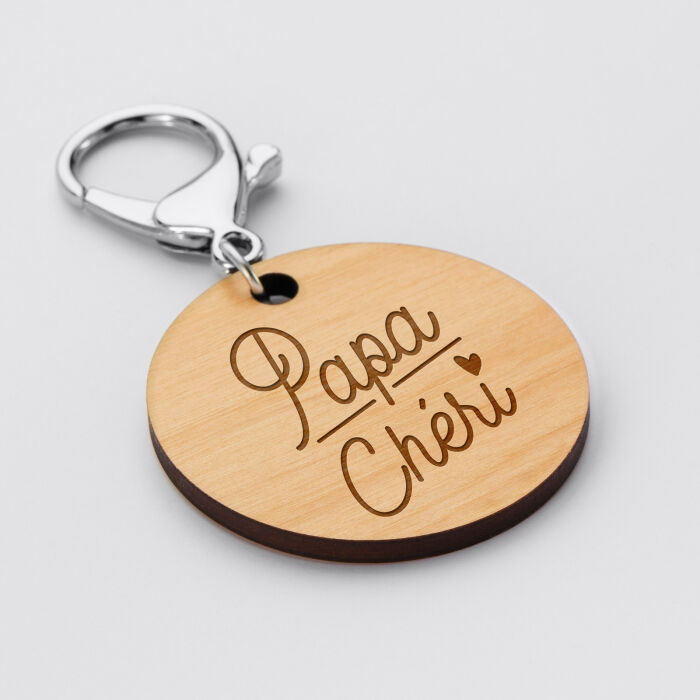 Porte-clés papa gravé bois médaille ronde 50 mm papa chéri