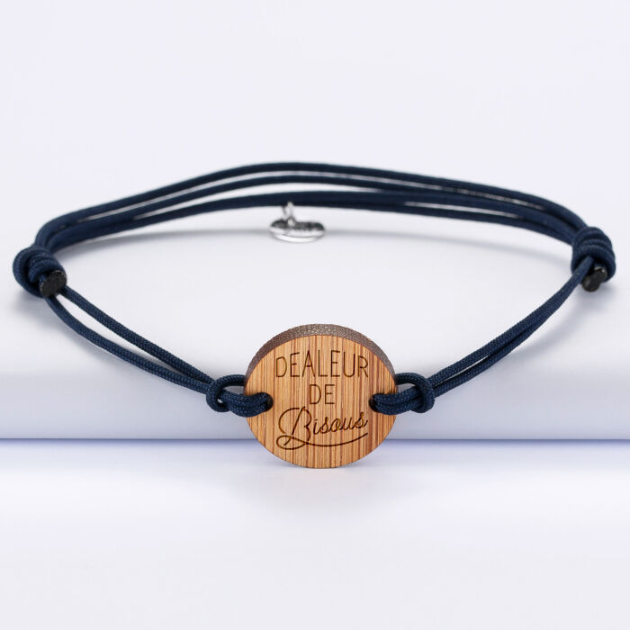 Bracelet Papa médaille gravée bois ronde 21 mm dealeur de bisous