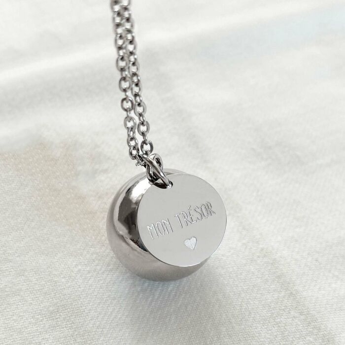 Bola de grossesse personnalisé médaille gravée acier 15 mm zoom