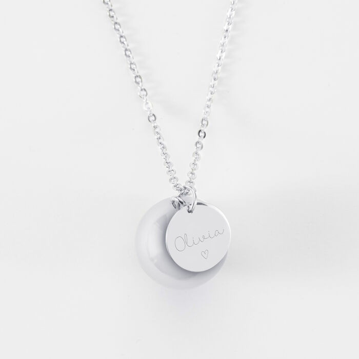 Bola de grossesse personnalisé médaille gravée acier 15 mm prénom picto