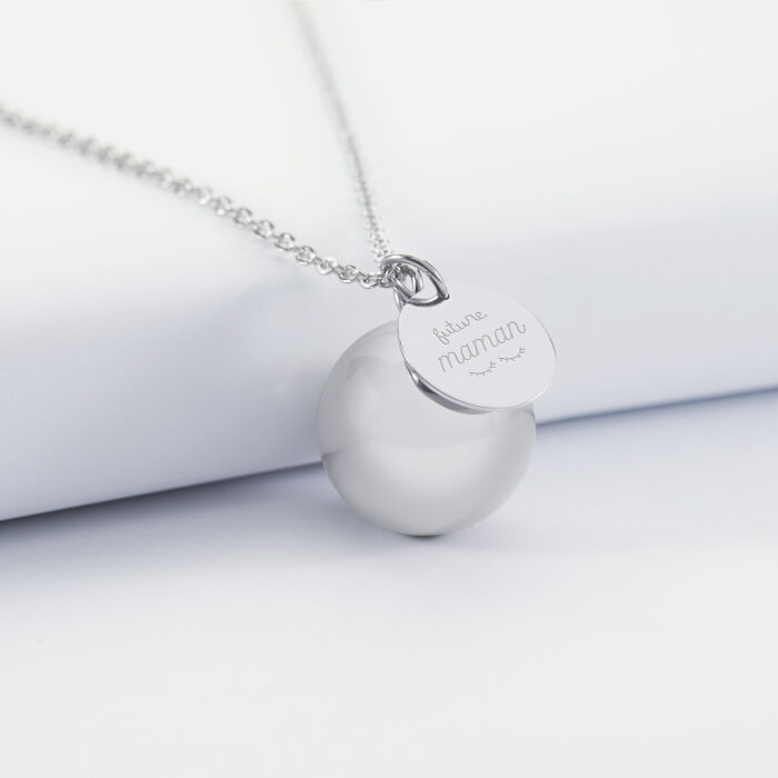 Bola de grossesse personnalisé médaille gravée acier 15 mm illu maman