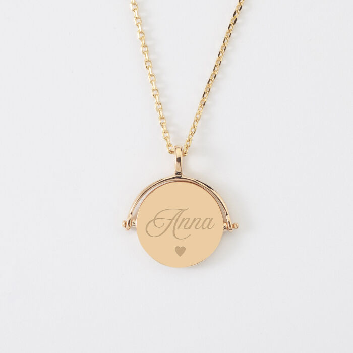 Pendentif personnalisé médaille gravée nacre réversible plaqué or 15 mm prénom picto