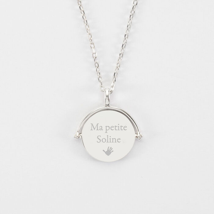 Pendentif personnalisé médaille gravée nacre réversible argent 15 mm texto picto