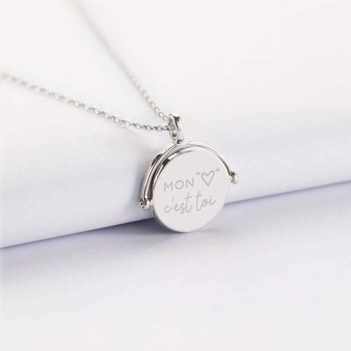 Pendentif personnalisé médaille gravée nacre réversible argent 15 mm illustration