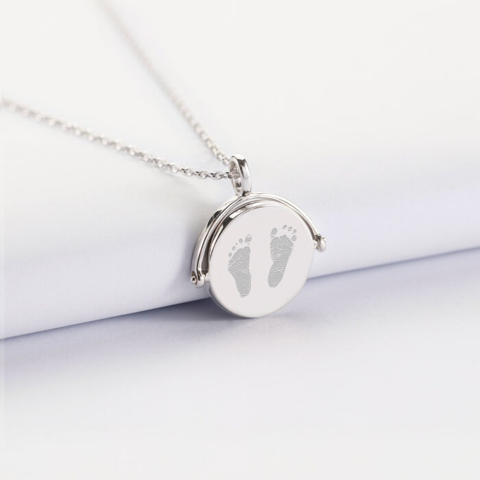 Pendentif personnalisé médaille gravée nacre réversible argent 15 mm empreintes