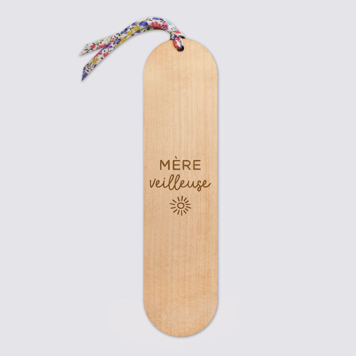 Marque page personnalisé bois gravé avec cordon liberty - mère veilleuse