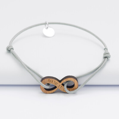 Bracelet personnalisé médaille gravée bois infini 24 mm - prénoms
