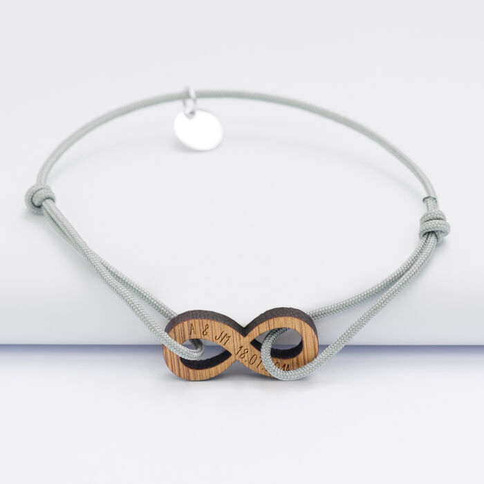 Bracelet personnalisé médaille gravée bois infini 24 mm - date 2