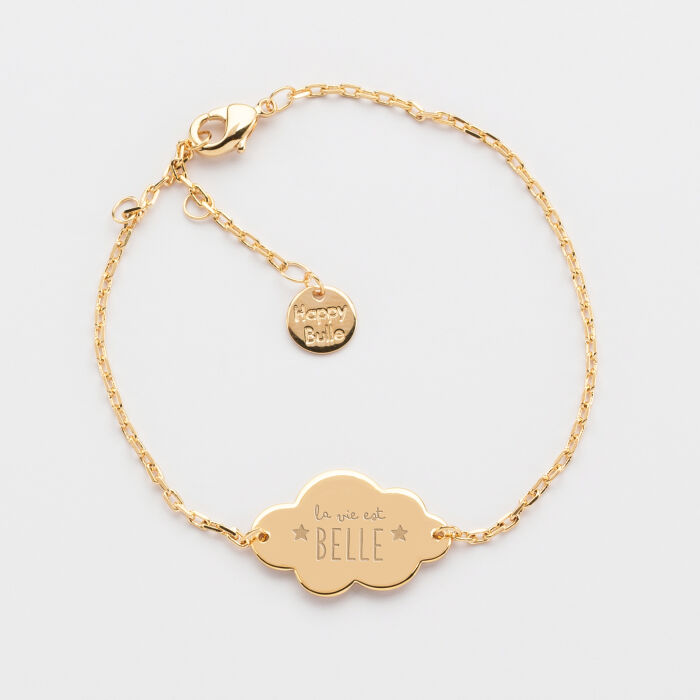 Personalised children chain bracelet engraved gold-plated cloud 2 holes 20x14mm - Our small imperfections