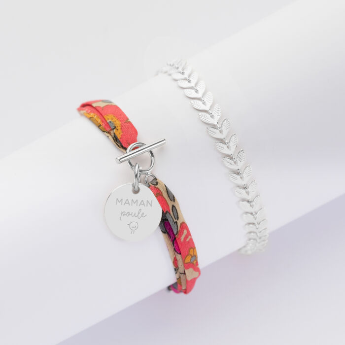 Duo bracelets personnalisés Epi et Liberty fermoir médaille gravée argent 15 mm - illustration