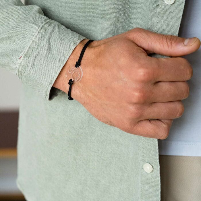 Men's double cord bracelet with personalised engraved 2 holes acrylic round medallion 21mm