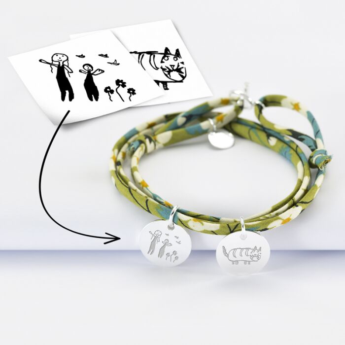 Bracelet 3 tours Liberty personnalisé 2 médailles gravées argent 15 mm tutoriel