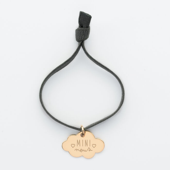 Elastic cord children's bracelet with personalised engraved gold plated name cloud medallion 20x14mm - Our small imperfections