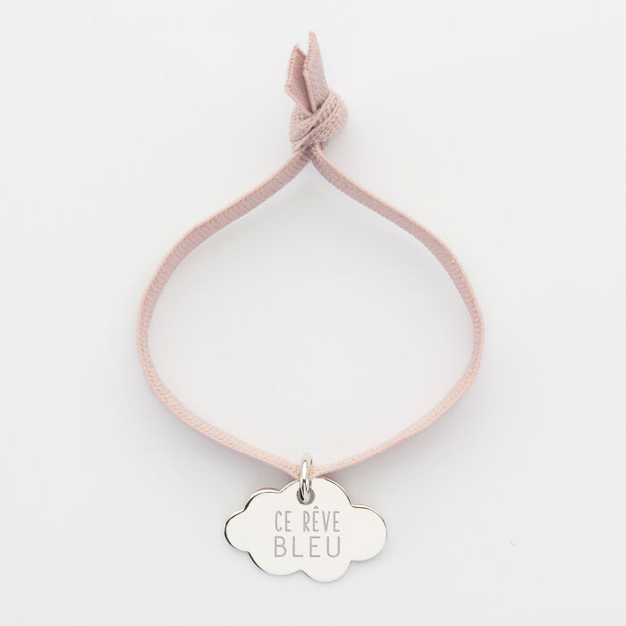 Elastic cord children's bracelet with personalised engraved silver name cloud medallion 20x14mm - Our small imperfections