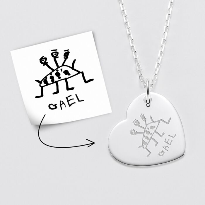 Pendentif personnalisé médaille gravée argent coeur 19x21mm tutoriel