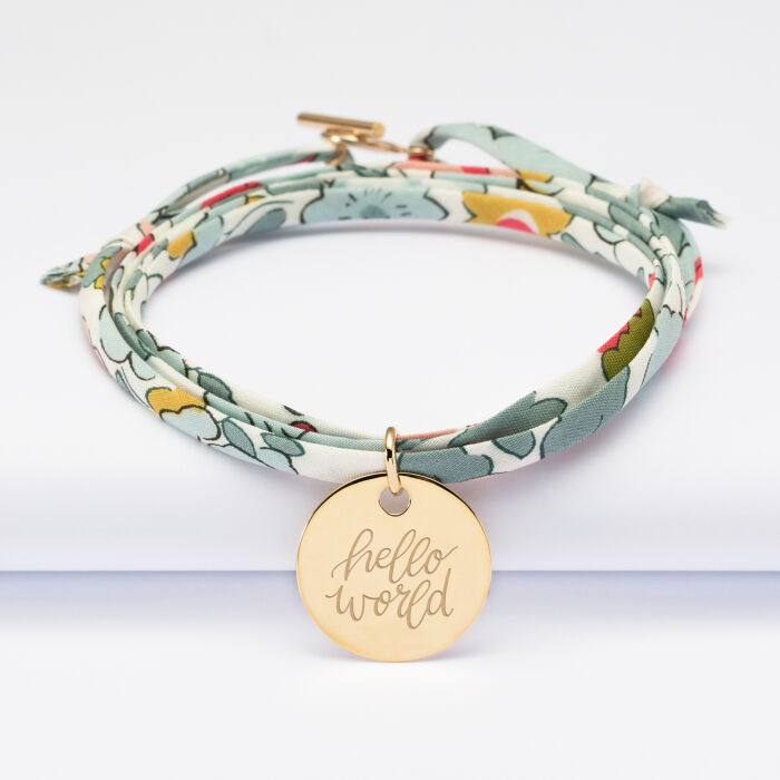 Liberty 3 turns bracelet with personalised engraved gold plated medallion 19mm - Our small imperfections