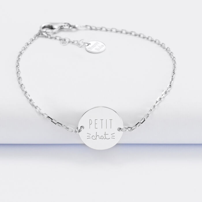 Bracelet enfant chaîne personnalisé médaille gravée argent 2 trous 15 mm - Nos petits imparfaits - illustration