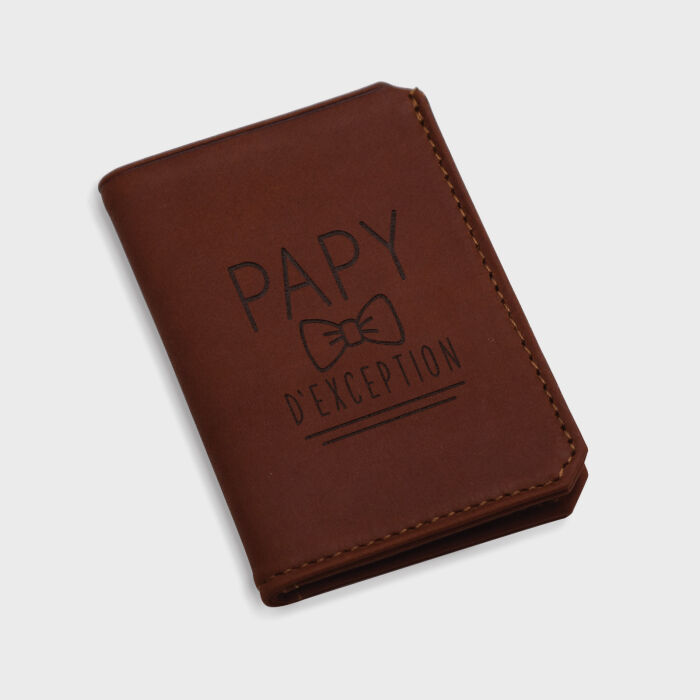 Porte-carte personnalisé double volets cuir couleur fauve 6,8x9,8cm - illustration