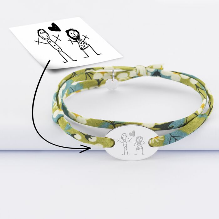 Bracelet 2 tours Liberty personnalisé médaille gravée argent ovale 25x16 mm tutoriel