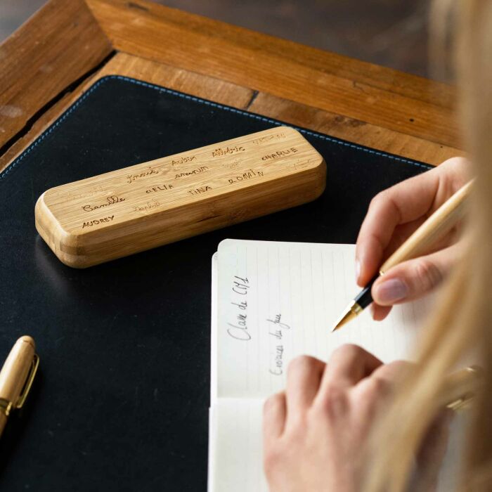 Coffret bambou personnalisé et stylo gravé 170x54 mm - ambiance cahier