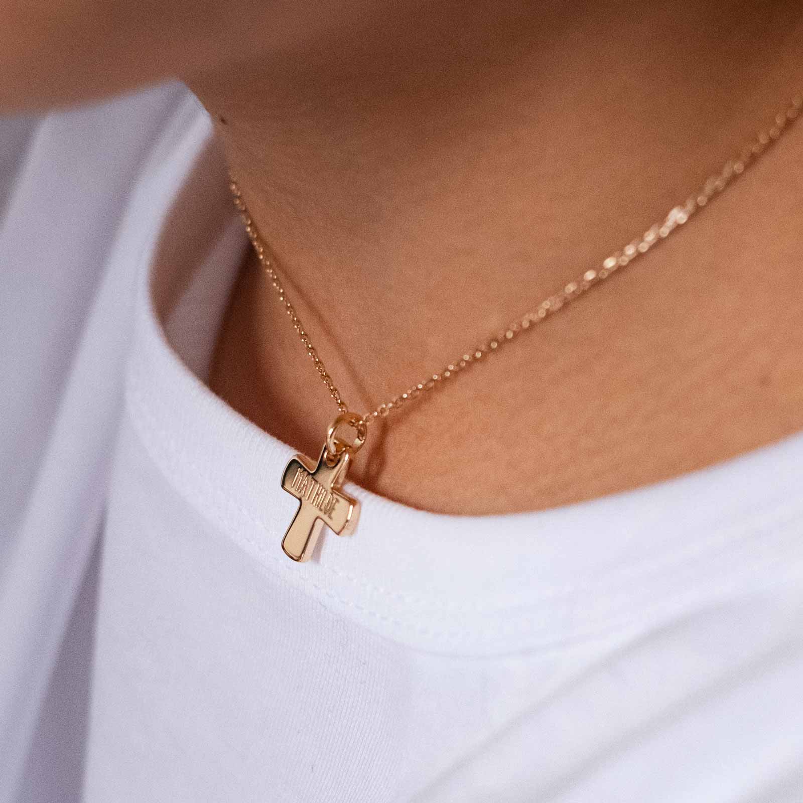 Collier Croix Plaqué Or Avec Chaîne - Pendentif Petite Croix, Neuf, Femme/enfant