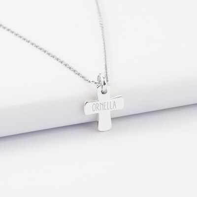 Pendentif enfant personnalisé prénom médaille gravée argent croix 15x13 mm - prénom ornella