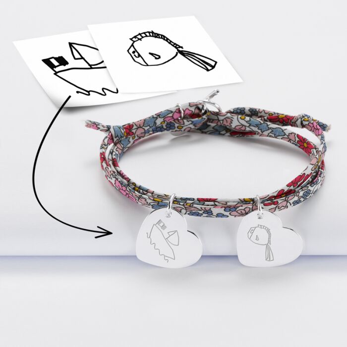 Bracelet 3 tours Liberty personnalisé 2 médailles gravées argent dormeuses coeur 19x21 mm tutoriel