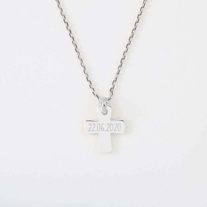 Pendentif enfant personnalisé prénom médaille gravée argent croix 15x13 mm - date