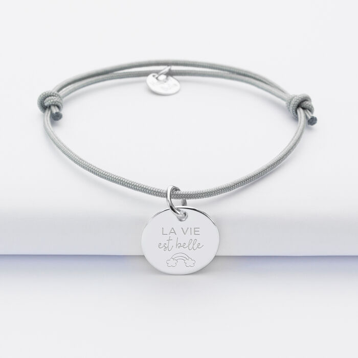 Bracelet personnalisé médaille gravée argent dormeuse 15mm - édition spéciale "Citations" - illustration