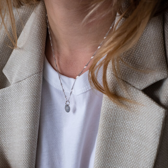 Personalised initial engraved silver medallion pendant 10 mm