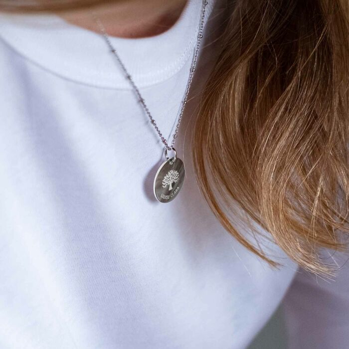 Pendentif personnalisé médaille gravée argent 19 mm - Edition spéciale Arbre de Vie - prénoms personnalisé