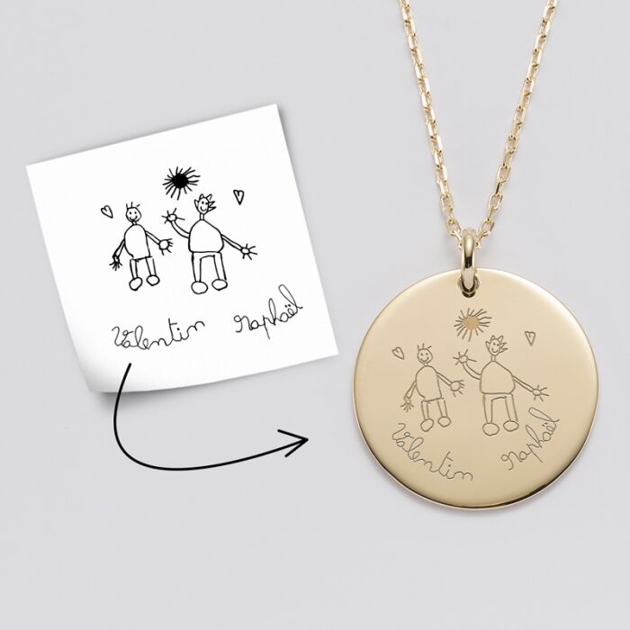 Pendentif personnalisé médaille gravée plaqué or 27 mm - tutoriel