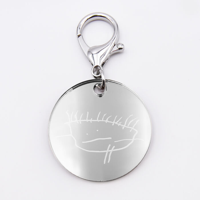 Porte-clés personnalisé gravé acrylique miroir argent médaille ronde 50 mm dessin