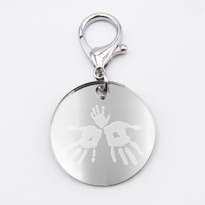 Porte-clés personnalisé gravé acrylique miroir argent médaille ronde 50 mm empreintes