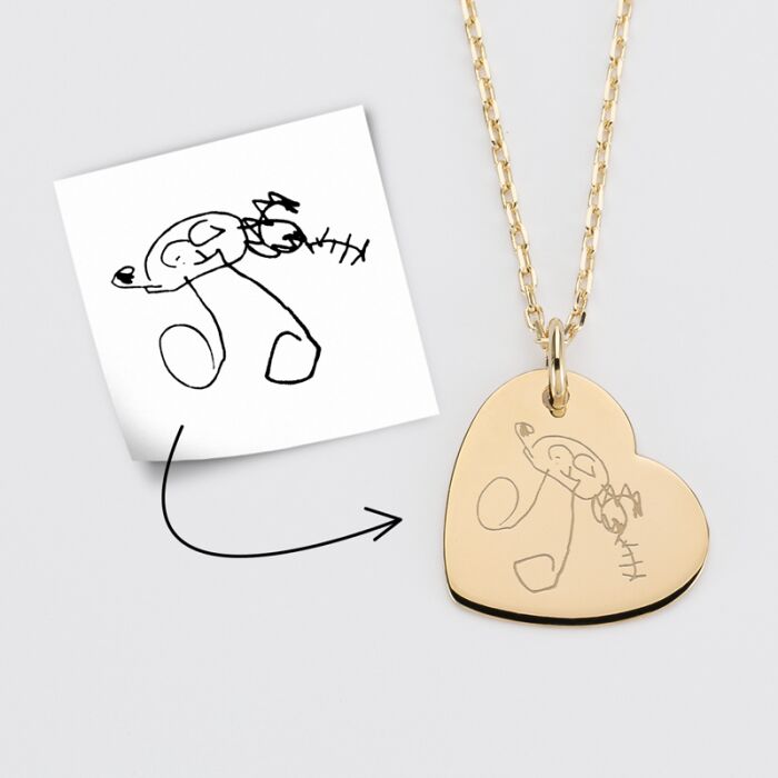 Pendentif personnalisé médaille gravée plaqué or coeur 19x21 mm tutoriel