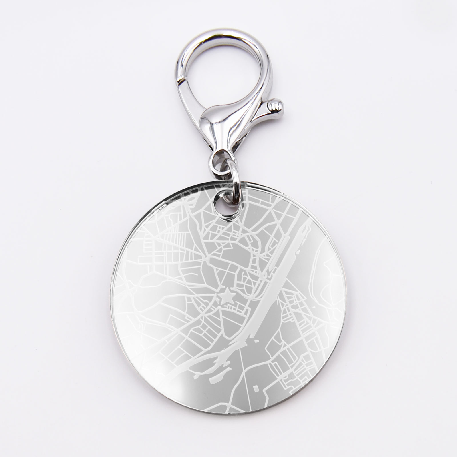 Porte-clés map personnalisé médaille ronde acrylique miroir