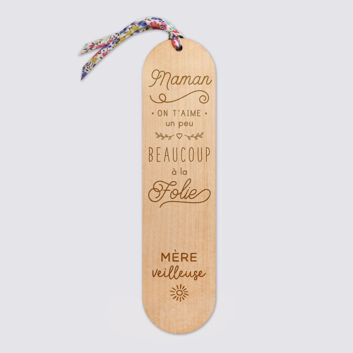 Marque page personnalisé bois gravé avec cordon liberty - édition spéciale "Maman je t'aime" illustration