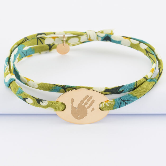 Liberty 2 turn bracelet with personalised engraved oval gold plated medallion 25x16mm - imprint