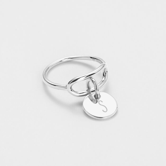 Bague ovale ouverte argent personnalisée médaille gravée 10 mm - initiale s
