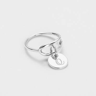 Bague ovale ouverte argent personnalisée médaille gravée 10 mm - initiale q