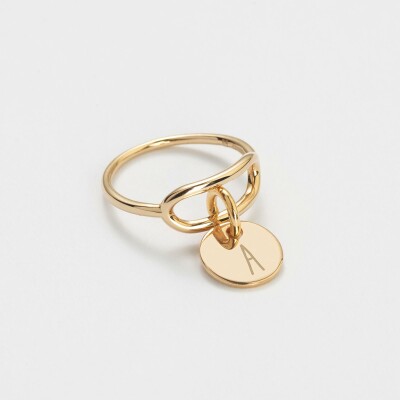 Bague ovale ouverte plaqué or personnalisée médaille gravée 10 mm - initiale a