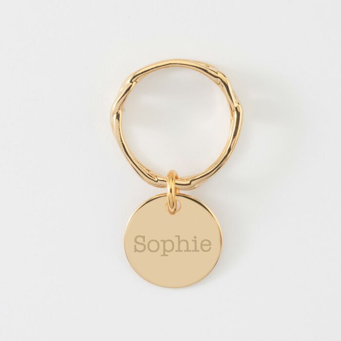 Bague chaine maille large plaqué or personnalisé médaille gravée 15 mm - prénom texte