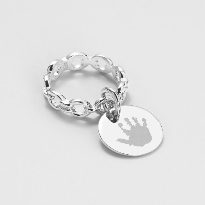 Bague chaine maille ronde argent personnalisée médaille gravée 15 mm - empreinte