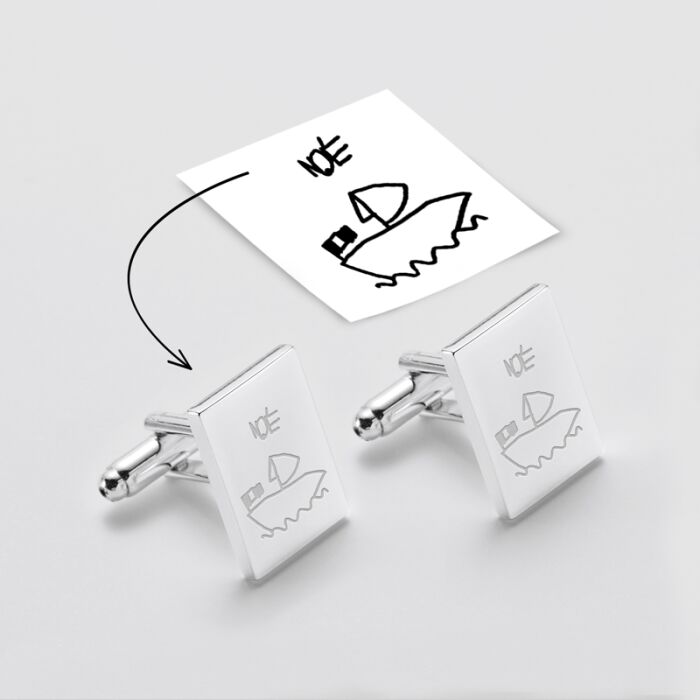 Boutons de manchettes personnalisés gravés plaqué argent rectangle tutoriel