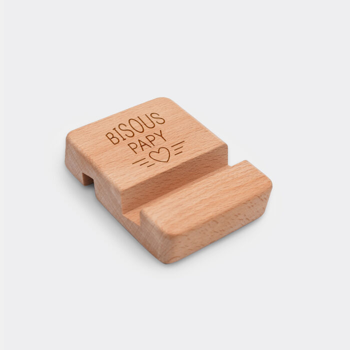 Support téléphone personnalisé bois gravé - illustration